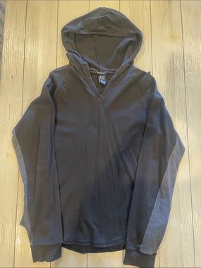 GAP Black Hooded Long Sleeve Top with Gray Sleeve Panels